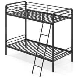 Gymax Metal Bunk Bed Heavy Duty Single Over Single Bunk Bed With Ladder in Black