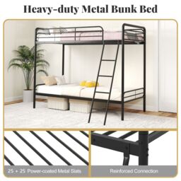 Gymax Metal Bunk Bed Heavy Duty Single Over Single Bunk Bed With Ladder in Black - thumbnail 8