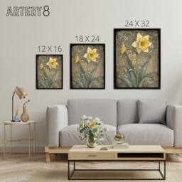 "Artery8 Daffodil Flower Art Nouveau Framed Canvas Wall Art Print - Size: W12"" x H16""" - thumbnail 4