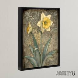 "Artery8 Daffodil Flower Art Nouveau Framed Canvas Wall Art Print - Size: W12"" x H16""" - thumbnail 2