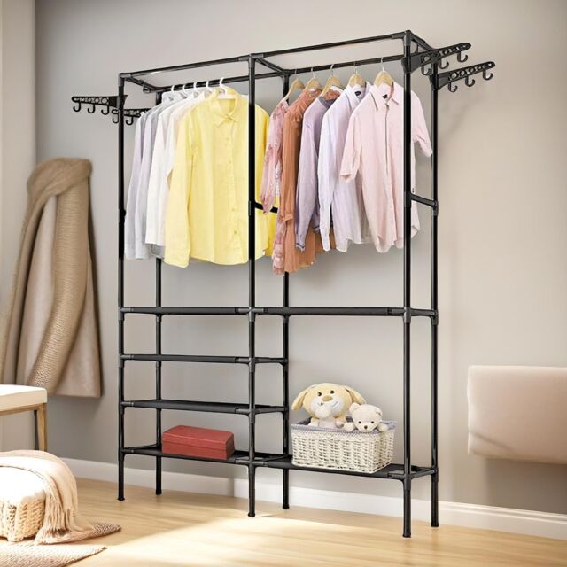 Pirlo Plush Heavy Duty Metal Clothes Rail Open Wardrobe in Black - image 1