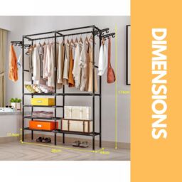 Pirlo Plush Heavy Duty Metal Clothes Rail Open Wardrobe in Black - thumbnail 6