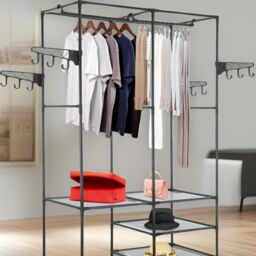 Pirlo Plush Heavy Duty Metal Clothes Rail Open Wardrobe in Black - thumbnail 3