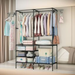 Pirlo Plush Heavy Duty Metal Clothes Rail Open Wardrobe in Black - thumbnail 2