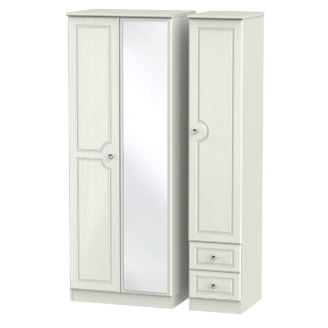 Ready Assembled 2 U Hilton Tall Triple Mirror + Drawer Wardrobe (Ready Assembled) in Taupe