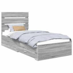 Berkfield Home Bed Frame Grey Sonoma & Silver 75 x 190 cm Engineered Wood - thumbnail 2
