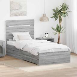Berkfield Home Bed Frame Grey Sonoma & Silver 75 x 190 cm Engineered Wood - thumbnail 1