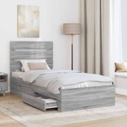 Berkfield Home Bed Frame Grey Sonoma & Silver 75 x 190 cm Engineered Wood - thumbnail 3