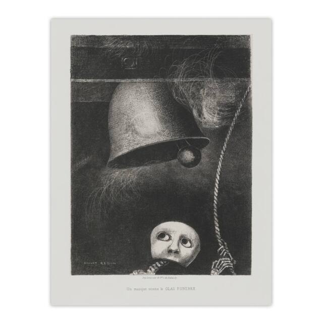"Artery8 A Mask Tolls The Funeral Knell Redon Vintage Wall Art Print Poster in Grey - Size: W18"" x H24""" - image 1
