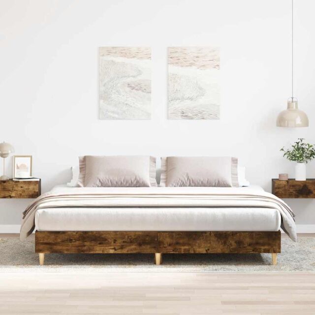 Berkfield Home Bed Frame No Mattress Smoked Oak 200x200 cm Engineered Wood in Brown - image 1