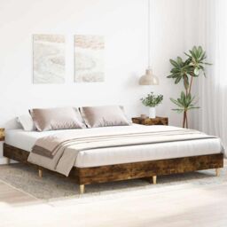 Berkfield Home Bed Frame No Mattress Smoked Oak 200x200 cm Engineered Wood in Brown - thumbnail 3