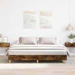 Berkfield Home Bed Frame No Mattress Smoked Oak 200x200 cm Engineered Wood in Brown - thumbnail 1