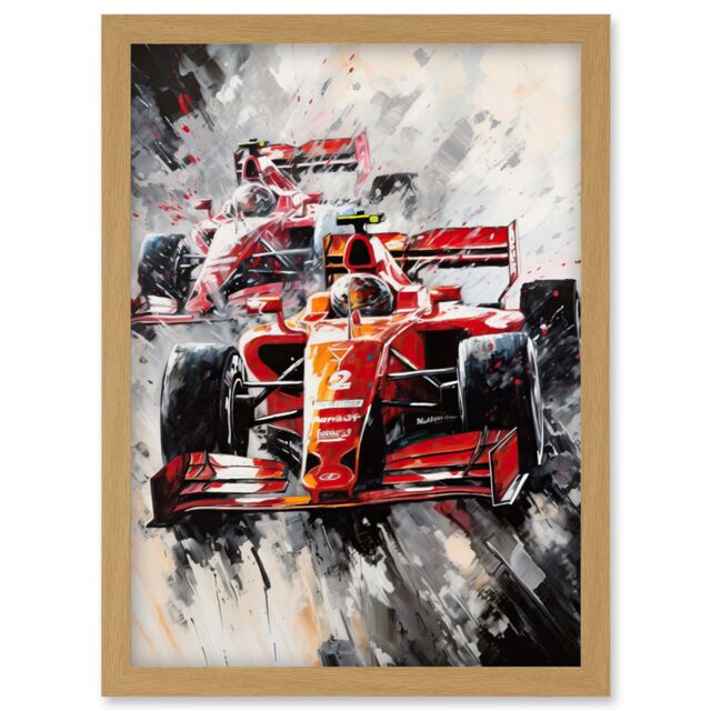 Artery8 Grand Prix Track Circuit Cars Racing Paint Splat Artwork Framed Wall Art Print A4 in Light Oak - image 1