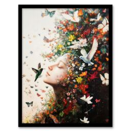 Artery8 Mother Nature Birds Butterflies Colourful Flowers Framed Art Print - Size: A4 - thumbnail 1