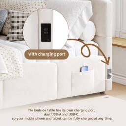 Merax 3ft Single Velvet Ottoman Daybed with USB Charging & Side Pockets in Beige - thumbnail 6
