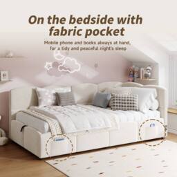 Merax 3ft Single Velvet Ottoman Daybed with USB Charging & Side Pockets in Beige - thumbnail 8