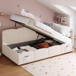 Merax 3ft Single Velvet Ottoman Daybed with USB Charging & Side Pockets in Beige - thumbnail 2