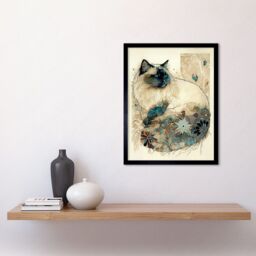 "Artery8 Wall Art Print Ragdoll Cat with Floral Pattern Tail Modern Watercolour Art Framed in Black - Size: W12"" x H16""" - thumbnail 2