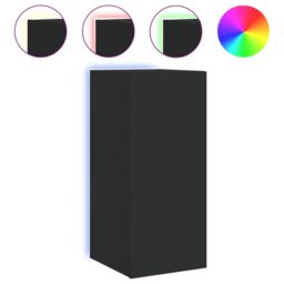 Berkfield Home TV Wall Cabinet with LED Lights Black 30.5x35x70 cm - thumbnail 2