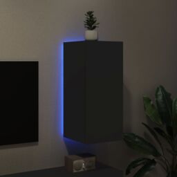 Berkfield Home TV Wall Cabinet with LED Lights Black 30.5x35x70 cm - thumbnail 4