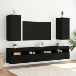 Berkfield Home TV Wall Cabinet with LED Lights Black 30.5x35x70 cm - thumbnail 6