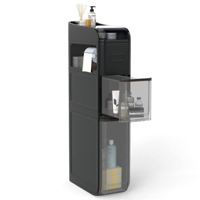 Gymax Bathroom Storage Cabinet 18 cm Narrow Floor Organizer with 2 Drawers in Black