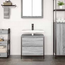 Berkfield Home Decorative Bathroom Basin Cabinet with Drawers Grey Sonoma 60x34 - thumbnail 1