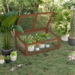 STILVORA Wooden Cold Frame with Openable Tilted Top in Brown - thumbnail 2
