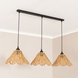 ValueLights Vine Natural Rattan Flower 3 Drop Black Diner Ceiling Pendant Light - thumbnail 3