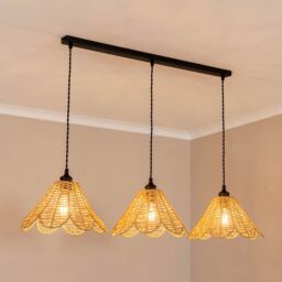 ValueLights Vine Natural Rattan Flower 3 Drop Black Diner Ceiling Pendant Light