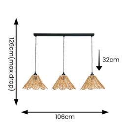 ValueLights Vine Natural Rattan Flower 3 Drop Black Diner Ceiling Pendant Light - thumbnail 7