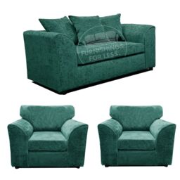 Furnishings For Less UK Monaco Chenille Fabric 3 Piece Sofa Suite - 2 Seater & 2 Armchairs in Teal - thumbnail 1