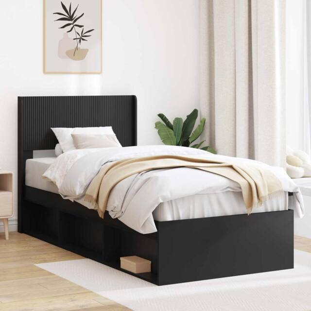Berkfield Home Bed Frame with Storage & Headboard Black 90 x 200 cm - image 1