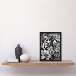 "Artery8 Black White Tiger Jungle Botanical Portrait Framed Art Print - Size: W12"" x H16""" - thumbnail 4