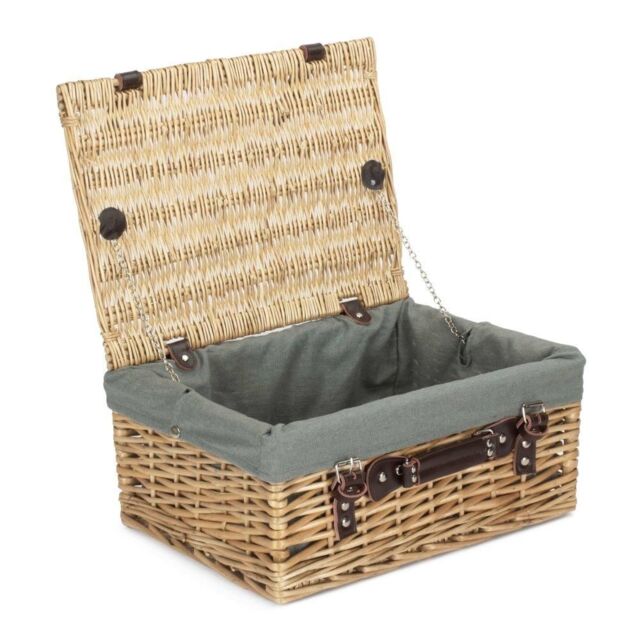 Red Hamper Wicker 40 cm Buff Empty Hamper with Cotton Lining in Grey - image 1