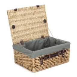 Red Hamper Wicker 40 cm Buff Empty Hamper with Cotton Lining in Grey