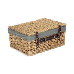 Red Hamper Wicker 40 cm Buff Empty Hamper with Cotton Lining in Grey - thumbnail 2