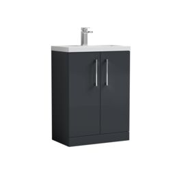Balterley Bathroom Vanity Basin Unit, Chrome Handles, 600mm, Dark Grey - thumbnail 1