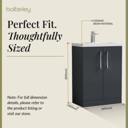 Balterley Bathroom Vanity Basin Unit, Chrome Handles, 600mm, Dark Grey - thumbnail 5