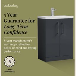 Balterley Bathroom Vanity Basin Unit, Chrome Handles, 600mm, Dark Grey - thumbnail 6