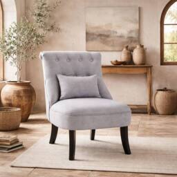 Wyld Haus Grey Tub Accent Chair with Button Tufting Solid Wood Legs & Pillow - thumbnail 1
