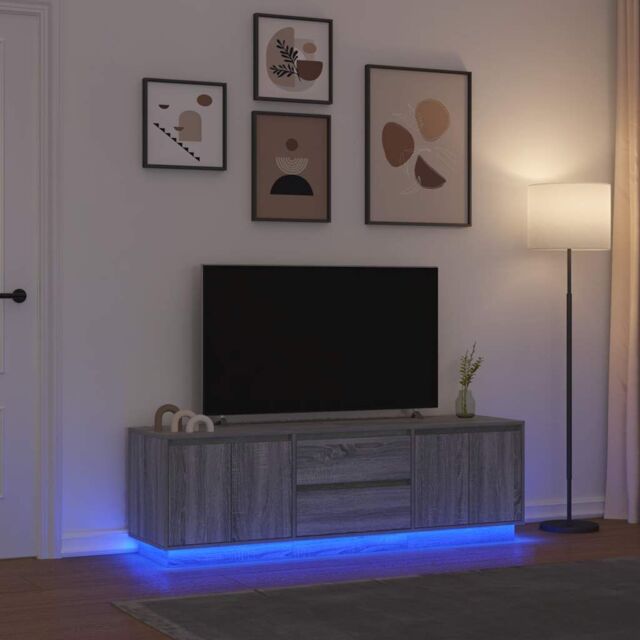 Berkfield Home TV Cabinet with LED Lights Grey Sonoma 160.5x41x50 cm - image 1