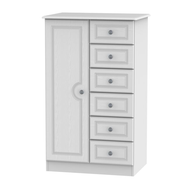 Ready Assembled 2 U Kendal 1 Door 5 Drawer Kids Robe (Ready Assembled) in Off-White - Size: Large