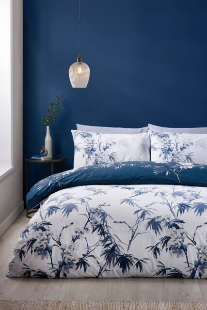 Catherine Lansfield 'Kyoto Floral' Reversible Duvet Cover Set in Blue - Size: Double - image 1