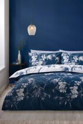 Catherine Lansfield 'Kyoto Floral' Reversible Duvet Cover Set in Blue - Size: Double - thumbnail 2