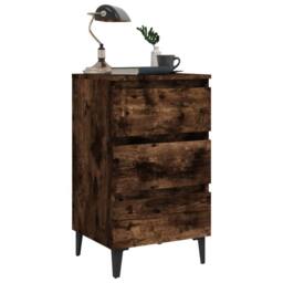 Berkfield Home Sturdy Bed Cabinet with Metal Legs Smoked Oak 40x35x69 cm in Brown - Size: 40 x 35 x 69 cm - thumbnail 4