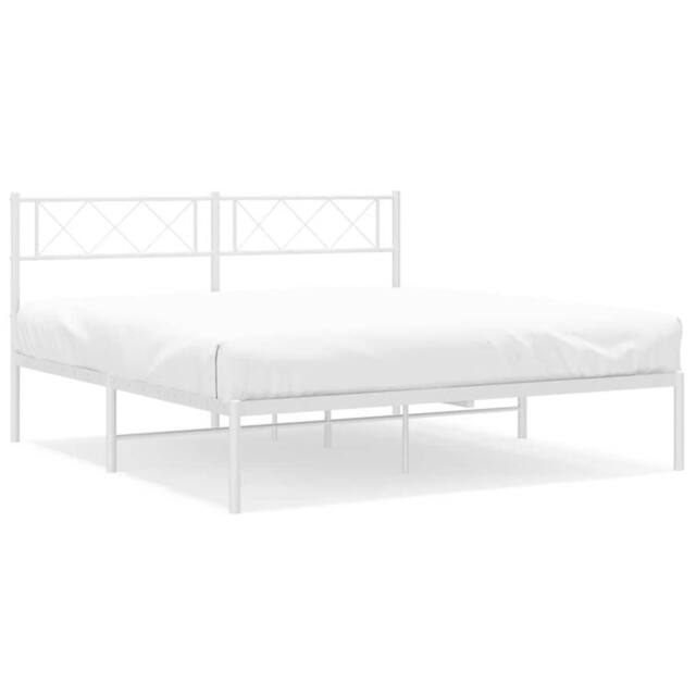 Berkfield Home Metal Bed Frame with Headboard White 135x190 cm Double - image 1