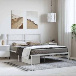 Berkfield Home Metal Bed Frame with Headboard White 135x190 cm Double - thumbnail 2