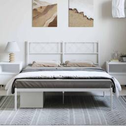Berkfield Home Metal Bed Frame with Headboard White 135x190 cm Double - thumbnail 3