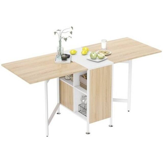 NESTLUNE Folding Table Computer Desk with Storage Shelves Oak in Brown - Size: 100 cm x 15 cm - image 1